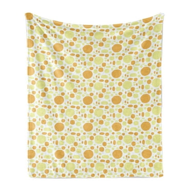 Abstract Soft Flannel Fleece Blanket, Modern Geometric Formless Circles in Soft Ovals Round Shapes Retro Young, Cozy Plush for Indoor and Outdoor Use, 50" x 60", Pale Yellow Apricot, by Ambesonne