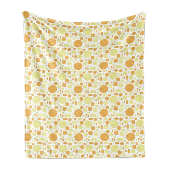 Abstract Soft Flannel Fleece Blanket, Modern Geometric Formless Circles in Soft Ovals Round Shapes Retro Young, Cozy Plush for Indoor and Outdoor Use, 70" x 90", Pale Yellow Apricot, by Ambesonne