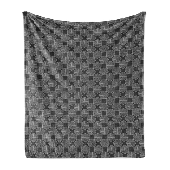 Abstract Soft Flannel Fleece Blanket, Modernistic Hatched Shapes Geometrical Pattern Concave Star Like Shape and Square, Cozy Plush for Indoor and Outdoor Use, 70" x 90", Grey White, by Ambesonne