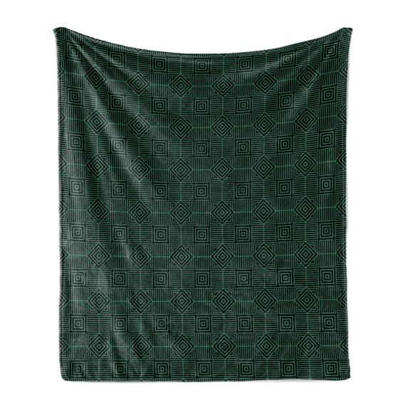 Abstract Soft Flannel Fleece Blanket, Modernized Symmetry Intertwined Rhombus Design Squares Illustration, Cozy Plush for Indoor and Outdoor Use, 50" x 70", Charcoal Grey Jade Green, by Ambesonne
