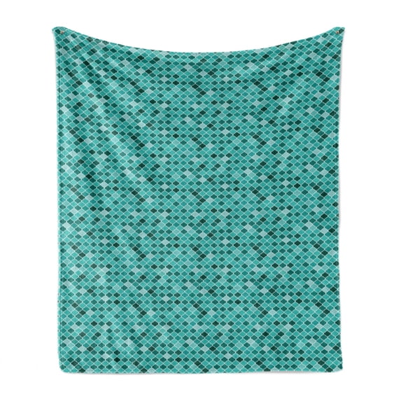 Abstract Soft Flannel Fleece Blanket, Monochrome Design Royal Oriental Geometric Moroccan Iranian Ethnic, Cozy Plush for Indoor and Outdoor Use, 50" x 60", Teal Turquoise and Seafoam, by Ambesonne