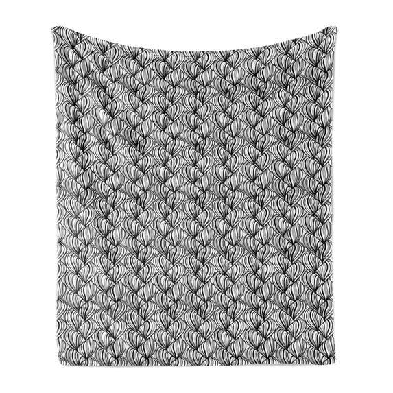 Abstract Soft Flannel Fleece Blanket, Monochrome Style Illustration of Curls Motif Repeated Motifs Vertical, Cozy Plush for Indoor and Outdoor Use, 60" x 80", Charcoal Grey and White, by Ambesonne