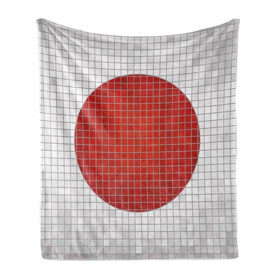 Abstract Soft Flannel Fleece Blanket, Mosaic Oval Shape Themed Grunge Fractal Background Modern Graphic Print, Cozy Plush for Indoor and Outdoor Use, 50" x 70", Pale Grey and Orange, by Ambesonne