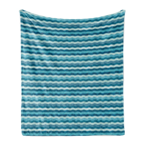 Abstract Soft Flannel Fleece Blanket, Ocean Themed Wave Design Marine Artwork Aquatic Color Palette Horizontal Lines, Cozy Plush for Indoor and Outdoor Use, 60" x 80", Teal Turquoise, by Ambesonne