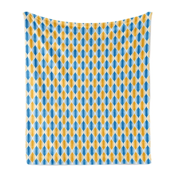 Abstract Soft Flannel Fleece Blanket, Ogee Inspired Pattern Colorful Retro Grungy Look Circular Illustration, Cozy Plush for Indoor and Outdoor Use, 60" x 80", Azure Blue and Orange, by Ambesonne
