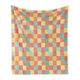 thumbnail image 1 of Abstract Soft Flannel Fleece Blanket, Patchwork Style Ornamental Hearts Flowers Dots Stripes Kitchen Design, Cozy Plush for Indoor and Outdoor Use, 50" x 70", Coral Yellow Mint Green, by Ambesonne, 1 of 5