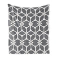 thumbnail image 1 of Abstract Soft Flannel Fleece Blanket, Pattern of Connected Floral Formations Stripes Retro Details Silhouettes, Cozy Plush for Indoor and Outdoor Use, 70" x 90", Grey Pale Eggshell, by Ambesonne, 1 of 5
