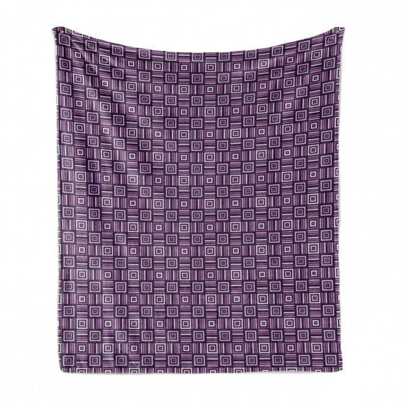 Abstract Soft Flannel Fleece Blanket, Pattern of Geometric Quadrilaterals Contemporary Stripes Squares Illustration, Cozy Plush for Indoor and Outdoor Use, 50" x 70", Purple and Plum, by Ambesonne