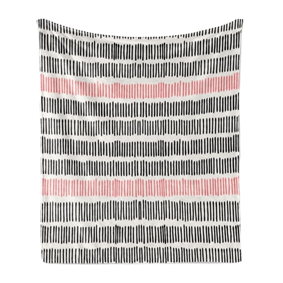Abstract Soft Flannel Fleece Blanket, Abstract Pattern with Short Lines Chalkboard Geometric Simple Retro Artwork Print, Cozy Plush for Indoor and Outdoor Use, 50" x 60", Black Pink, by Ambesonne