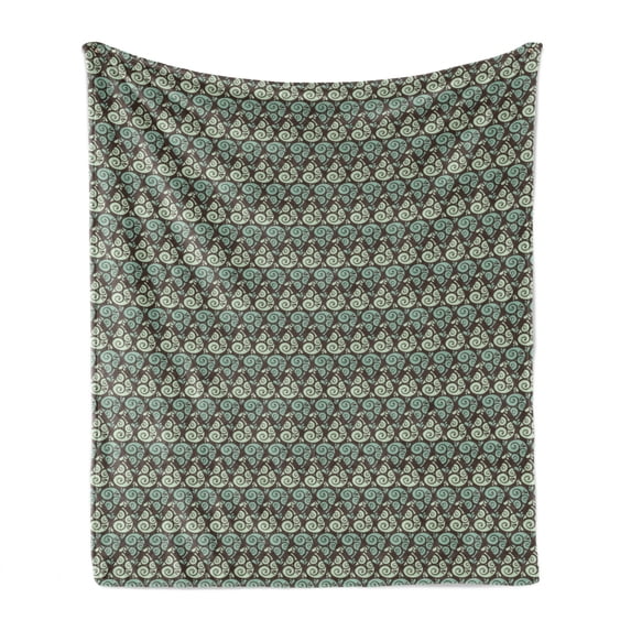 Abstract Soft Flannel Fleece Blanket, Raindrop Pattern with Swirled Lines on Brown Toned Backdrop Weather, Cozy Plush for Indoor and Outdoor Use, 50" x 60", Mint Green Seafoam Brown, by Ambesonne
