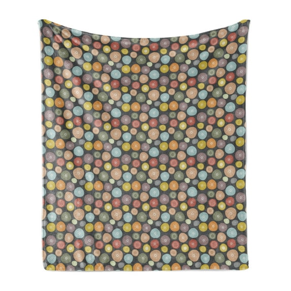 Abstract Soft Flannel Fleece Blanket, Random Circles with Wavy Streaks or Polka Dots in Pastel Tone Colors, Cozy Plush for Indoor and Outdoor Use, 50" x 70", Dark Grey and Multicolor, by Ambesonne
