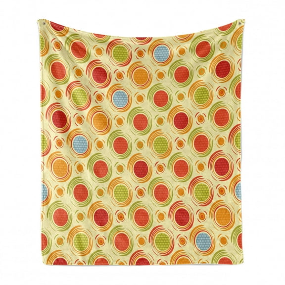 Abstract Soft Flannel Fleece Blanket, Repeating Pattern Colorful Big Little Polka Dots Circles Diagonal Striped Design, Cozy Plush for Indoor and Outdoor Use, 50" x 70", Multicolor, by Ambesonne