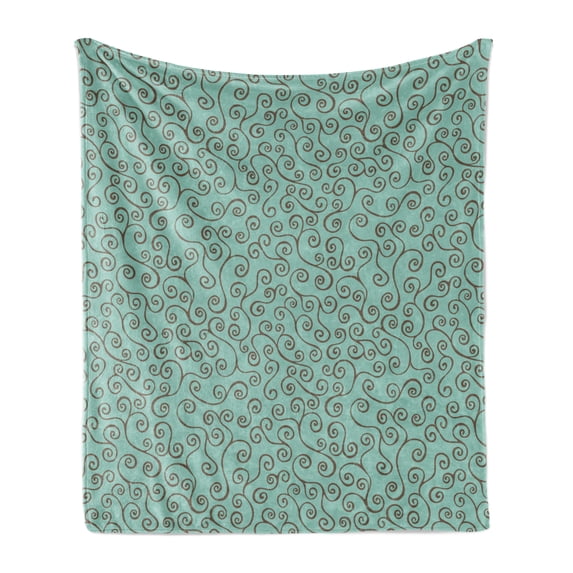 Abstract Soft Flannel Fleece Blanket, Repetitive Hand Drawn Spiral Curvy Ornaments Bicolored Illustration Print, Cozy Plush for Indoor and Outdoor Use, 60" x 80", Seafoam and Umber, by Ambesonne
