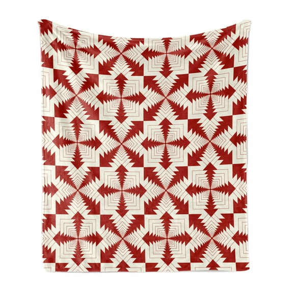 Abstract Soft Flannel Fleece Blanket, Repetitive Intertwined Frames Funky Style Modern Retro Pattern Art Print, Cozy Plush for Indoor and Outdoor Use, 70" x 90", Vermilion and Ivory, by Ambesonne