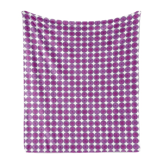 Abstract Soft Flannel Fleece Blanket, Repetitive Pattern of Modern Rounds with Retro Influences Quirky and Monochrome, Cozy Plush for Indoor and Outdoor Use, 50" x 70", Purple White, by Ambesonne