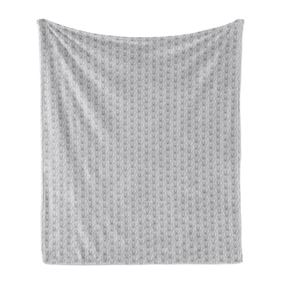 Abstract Soft Flannel Fleece Blanket, Repetitive Pattern of Modernistic Greyscale Circular Lines Scale Look Motif Print, Cozy Plush for Indoor and Outdoor Use, 70" x 90", Grey White, by Ambesonne