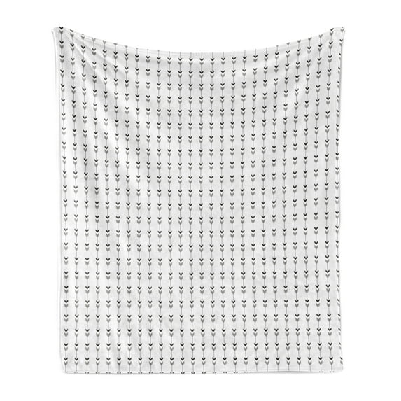 Abstract Soft Flannel Fleece Blanket, Repetitive Pattern of Monochrome Pointer Shapes in Vertical Direction, Cozy Plush for Indoor and Outdoor Use, 50" x 70", White and Charcoal Grey, by Ambesonne