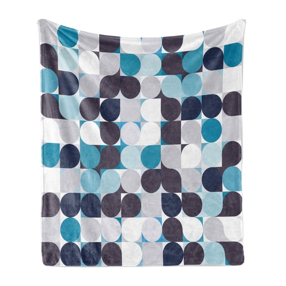 Abstract Soft Flannel Fleece Blanket, Retro Inner Circles Pattern with Squares Mosaic Style Old Fashion Print, Cozy Plush for Indoor and Outdoor Use, 50" x 60", Brown Grey Teal White, by Ambesonne