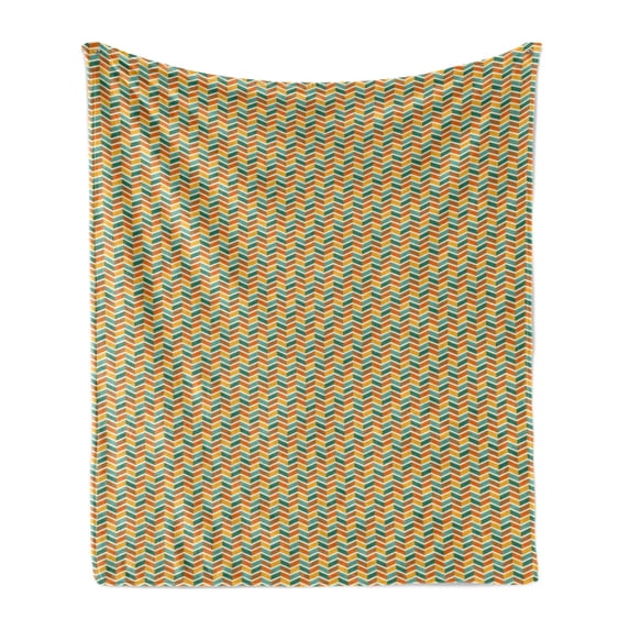 Abstract Soft Flannel Fleece Blanket, Retro Zigzag Earthy Tones Chevron Inspired Geometrical Symmetry Pattern, Cozy Plush for Indoor and Outdoor Use, 50" x 70", Orange and Jade Green, by Ambesonne