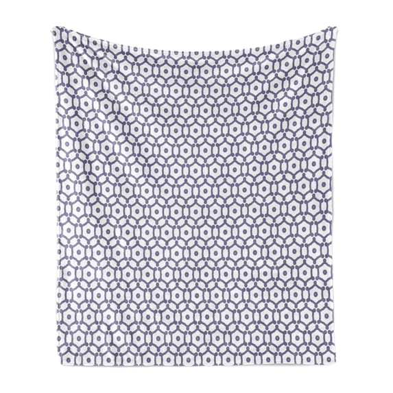 Abstract Soft Flannel Fleece Blanket, Rhythmic Circle Floral Elements Design Monochrome Pattern on Plain Backdrop, Cozy Plush for Indoor and Outdoor Use, 50" x 70", White Purpleblue, by Ambesonne