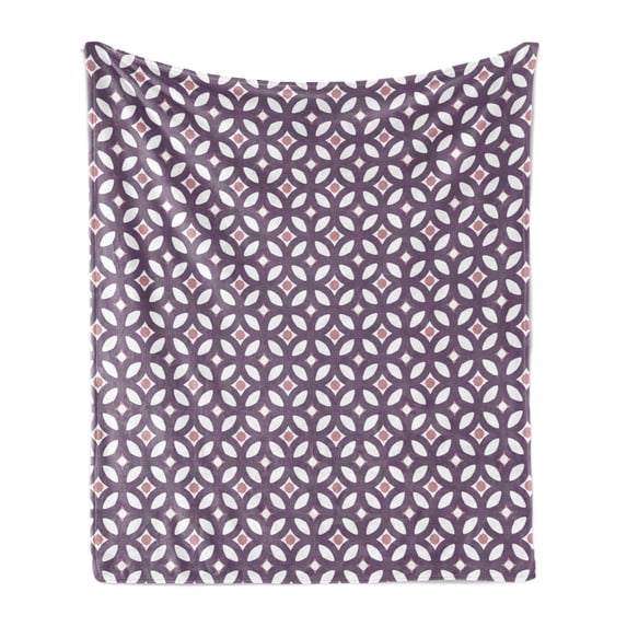 Abstract Soft Flannel Fleece Blanket, Rhythmic Connected Motifs of Floral Style Illustration on Plain Backdrop, Cozy Plush for Indoor and Outdoor Use, 50" x 60", White and Dried Rose, by Ambesonne