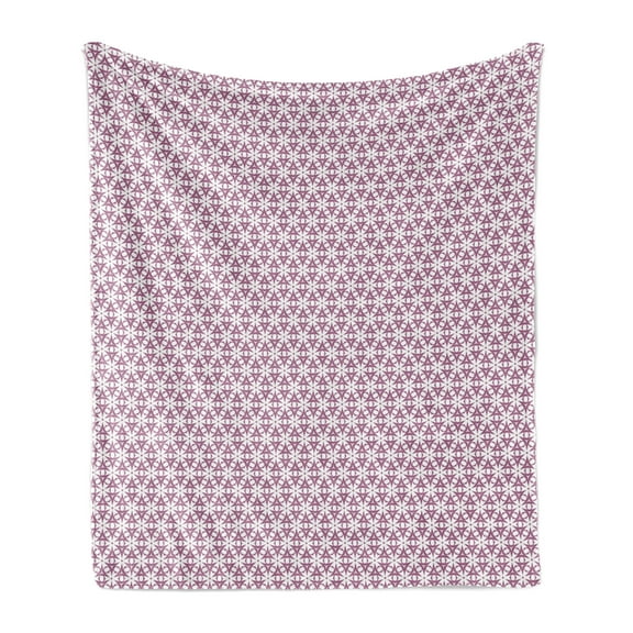 Abstract Soft Flannel Fleece Blanket, Rhythmic Geometric Style Motifs Monochromatic Design on Plain Backdrop, Cozy Plush for Indoor and Outdoor Use, 50" x 60", White and Pale Fuchsia, by Ambesonne