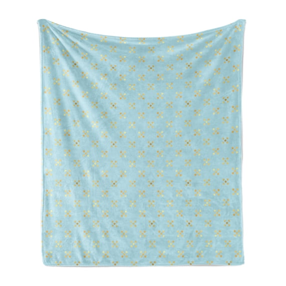 Abstract Soft Flannel Fleece Blanket, Rhythmic Gradient Stars in Yellow Golden Tones on Clear Sky Like Scene, Cozy Plush for Indoor and Outdoor Use, 60" x 80", Pale Blue and Mustard, by Ambesonne