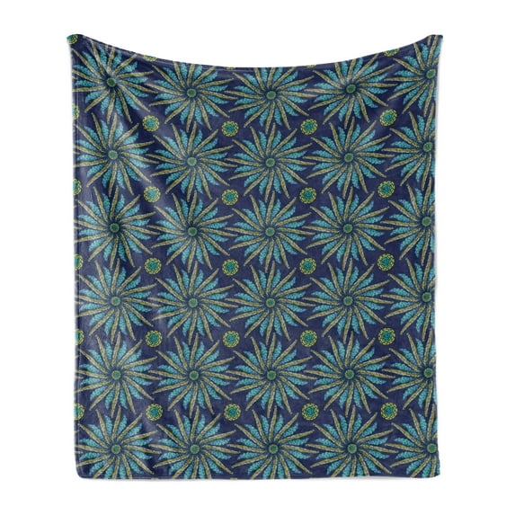 Abstract Soft Flannel Fleece Blanket, Rhythmic Print of Pointy Sun Rays Summer Vibes Dark Tone Ethnic Like Motifs, Cozy Plush for Indoor and Outdoor Use, 50" x 60", Quartz Multicolor, by Ambesonne