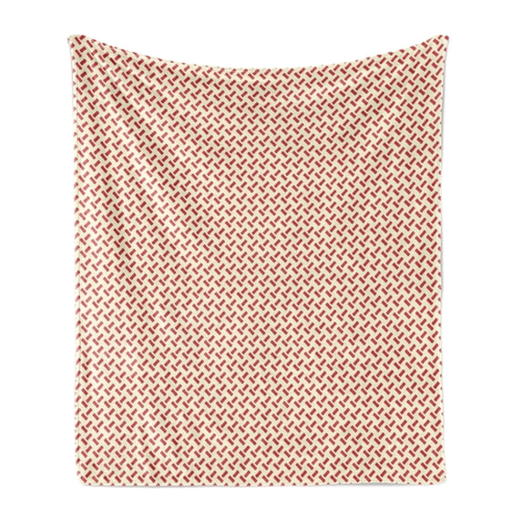 Abstract Soft Flannel Fleece Blanket, Rounded Small Shapes Conceptual Herringbone Pattern Design Minimalist Maze Inspired, Cozy Plush for Indoor and Outdoor Use, 60" x 80", Red Cream, by Ambesonne