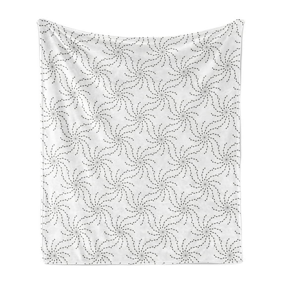 Abstract Soft Flannel Fleece Blanket, Spider Net Resemblance Motifs with Wavy Thin Lines Dots Illustration, Cozy Plush for Indoor and Outdoor Use, 60" x 80", White and Charcoal Grey, by Ambesonne