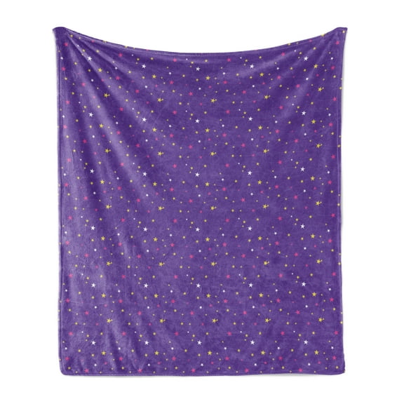 Abstract Soft Flannel Fleece Blanket, Stars Network Pattern Night Sky Outer Space Objects Abstract Nursery, Cozy Plush for Indoor and Outdoor Use, 50" x 60", Blue Violet Pink Yellow, by Ambesonne