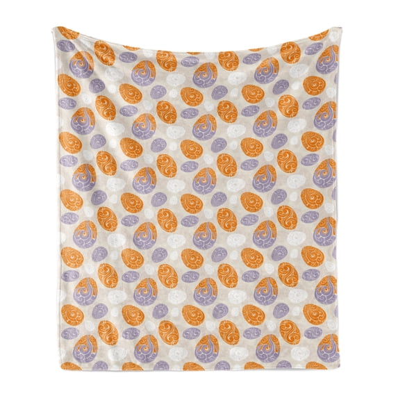Abstract Soft Flannel Fleece Blanket, Swirled Design Geometrical Motifs Ornate Spring Themed Illustration Print, Cozy Plush for Indoor and Outdoor Use, 70" x 90", Orange Mauve Beige, by Ambesonne