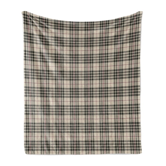Abstract Soft Flannel Fleece Blanket, Traditional Tartan Pattern British Clan Royal Vintage Heraldry Design, Cozy Plush for Indoor and Outdoor Use, 50" x 60", Beige Dark Taupe Maroon, by Ambesonne