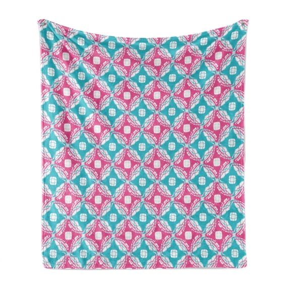 Abstract Soft Flannel Fleece Blanket, Vibrant Contemporary with Paintbrush Color Fluid in Contrast Tones, Cozy Plush for Indoor and Outdoor Use, 50" x 60", Hot Pink Turquoise White, by Ambesonne