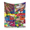 thumbnail image 1 of Abstract Soft Flannel Fleece Blanket, Abstract Woman Face Illustration Behind Stained Glass Styled Human Facial Feature, Cozy Plush for Indoor and Outdoor Use, 50" x 70", Multicolor, by Ambesonne, 1 of 5