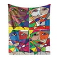 thumbnail image 1 of Abstract Soft Flannel Fleece Blanket, Abstract Woman Face Illustration Behind Stained Glass Styled Human Facial Feature, Cozy Plush for Indoor and Outdoor Use, 60" x 80", Multicolor, by Ambesonne, 1 of 5