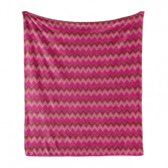 Abstract Soft Flannel Fleece Blanket, Zigzag Horizontal Colorful Chevron Pattern in Gradient Tones Geometric, Cozy Plush for Indoor and Outdoor Use, 60" x 80", Magenta and Multicolor, by Ambesonne