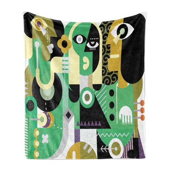 Abstract Soft Flannel Fleece Throw Blanket, 2 Men and a Woman the Man Giving a Flower to the Sad Woman Art Illustration, Cozy Plush for Indoor and Outdoor Use, 60" x 80", Multicolor, by Ambesonne