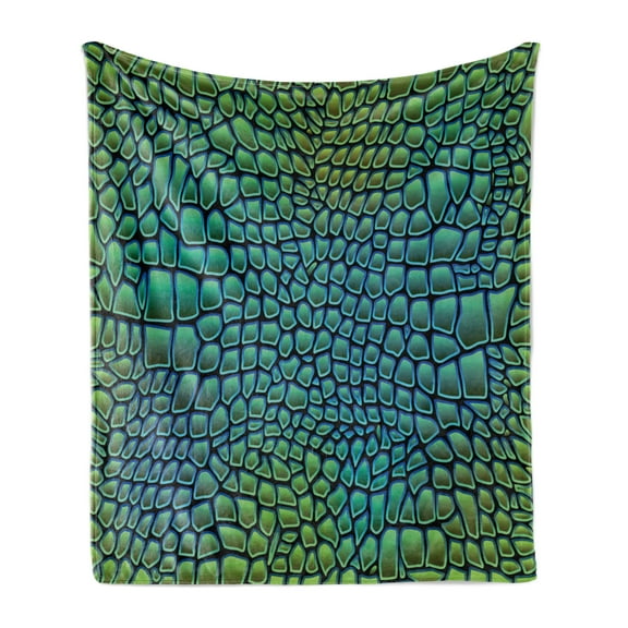 Abstract Soft Flannel Fleece Throw Blanket, Alligator Skin Animal Crocodile Reptile Safari Wildlife Vibrant Artwork, Cozy Plush for Indoor and Outdoor Use, 60" x 80", Green Blue, by Ambesonne