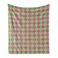 thumbnail image 1 of Abstract Soft Flannel Fleece Throw Blanket, Argyle Inspired Classic Print in Lively Tones, Cozy Plush for Indoor and Outdoor Use, 50" x 60", Pink Lime Green, by Ambesonne, 1 of 5