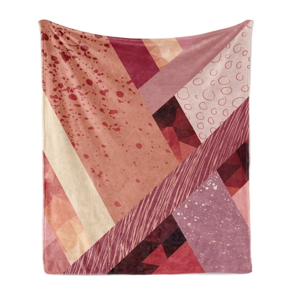 Abstract Soft Flannel Fleece Throw Blanket, Abstract Art Style Geometric Theme Modern and Design Print, Cozy Plush for Indoor and Outdoor Use, 50" x 60", Coral Salmon Pale Pink, by Ambesonne