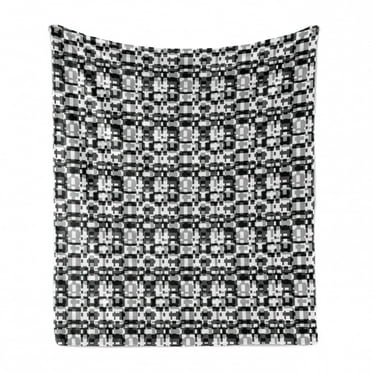 Abstract Soft Flannel Fleece Throw Blanket, Asymmetric Greyscale Pattern Optical Tessellation with Overlapping Shapes, Cozy Plush for Indoor and Outdoor Use, 60" x 80", Black Grey White, by Ambesonne