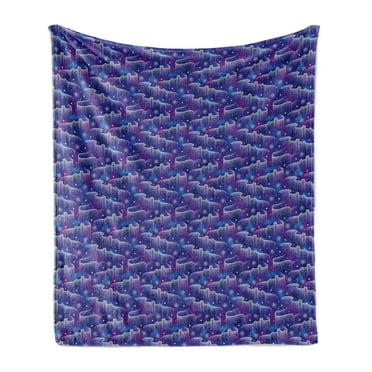 Abstract Soft Flannel Fleece Throw Blanket, Aurora Borealis Inspired Stars Pattern Northern Sky, Cozy Plush for Indoor and Outdoor Use, 50" x 60", Violet Blue Blue, by Ambesonne