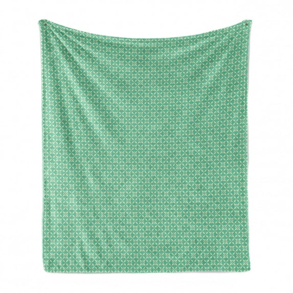 Abstract Soft Flannel Fleece Throw Blanket, Basic Flower Shapes in Natural Summer Colors Retro Garden Print, Cozy Plush for Indoor and Outdoor Use, 50" x 70", Sea Green Pale Yellow, by Ambesonne