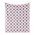 thumbnail image 1 of Abstract Soft Flannel Fleece Throw Blanket, Big Red Dots Squares and Dashed Lines Geometric Tile Print, Cozy Plush for Indoor and Outdoor Use, 50" x 60", Navy Blue White Red, by Ambesonne, 1 of 6