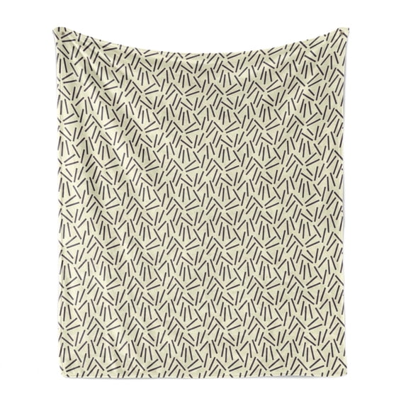 Abstract Soft Flannel Fleece Throw Blanket, Black Asymmetrical Lines Soft Colored Background Simple Modern Pattern, Cozy Plush for Indoor and Outdoor Use, 50" x 60", Cream Black, by Ambesonne