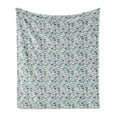 thumbnail image 1 of Abstract Soft Flannel Fleece Throw Blanket, Black and White Floral Pattern with Graphic Doodle Style Leaves in Blue Shades, Cozy Plush for Indoor and Outdoor Use, 50" x 70", Multicolor, by Ambesonne, 1 of 5