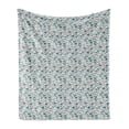 thumbnail image 1 of Abstract Soft Flannel Fleece Throw Blanket, Black and White Floral Pattern with Graphic Doodle Style Leaves in Blue Shades, Cozy Plush for Indoor and Outdoor Use, 70" x 90", Multicolor, by Ambesonne, 1 of 5