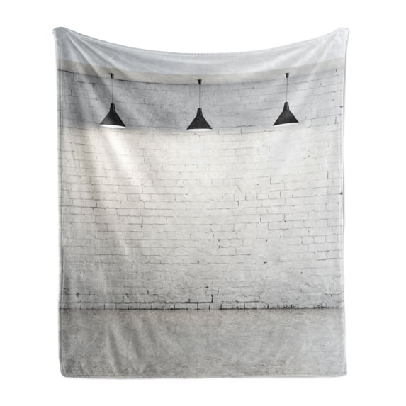 Abstract Soft Flannel Fleece Throw Blanket, Brickwork Concrete Room with 3 Ceiling Lamps Modern Minimalistic Design, Cozy Plush for Indoor and Outdoor Use, 60" x 80", Black and White, by Ambesonne