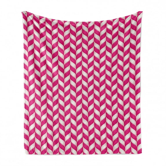 Abstract Soft Flannel Fleece Throw Blanket, Candy Surface Style Wavy Lines in Vibrant Pink Tones Yummy Design, Cozy Plush for Indoor and Outdoor Use, 70" x 90", Magenta White, by Ambesonne